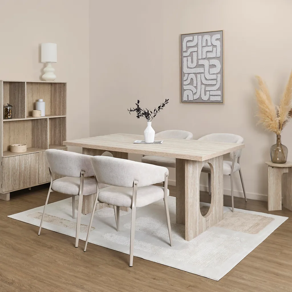 Table Pietra 160x90cm avec plateau effet pierre et pieds métal noir