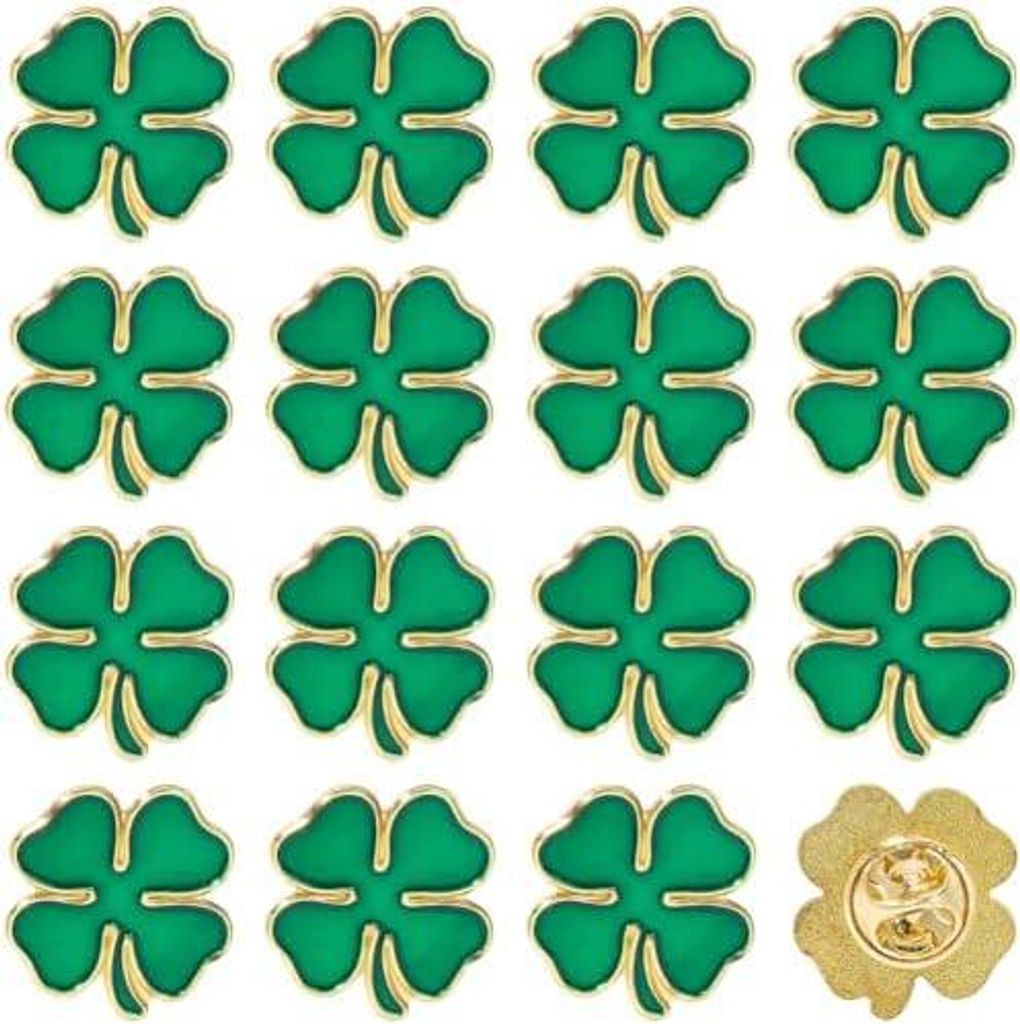 SUNNYCLUE 1 Box mit 20 St. Patrick's Day Broschen Glücksbroschen aus emailliertem Metall Clloy Grün Kleeblatt Irische Reversbroschen für Damen u...