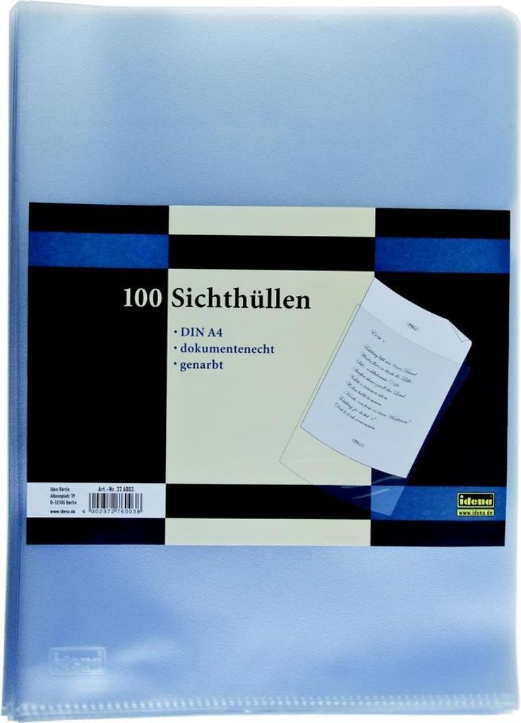 IDENA Idena Sichthülle A4 100 Stück genarbt, 90μ