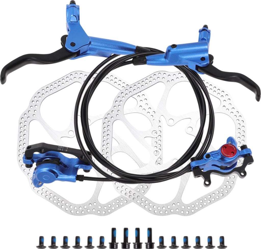 1 Satz Fahrrad Scheibenbremsen Kit, Hinten Links Vorne Rechts Bremshebel, 160mm Scheibe, Fahrrad Scheibenbremszange, Bremsseil für Rennrad MTB, Blau