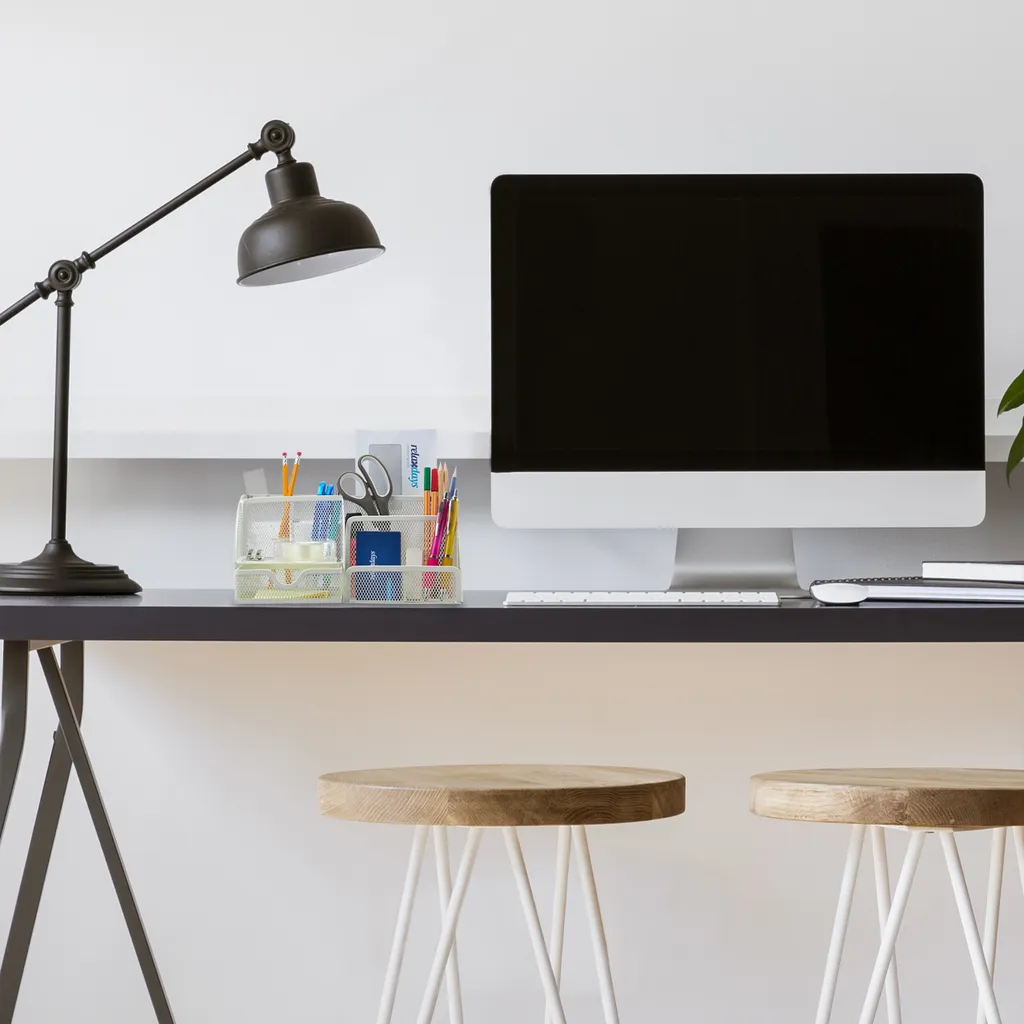 Relaxdays Desk Organizer Bianco - Accessori Scrivania Design Moderno