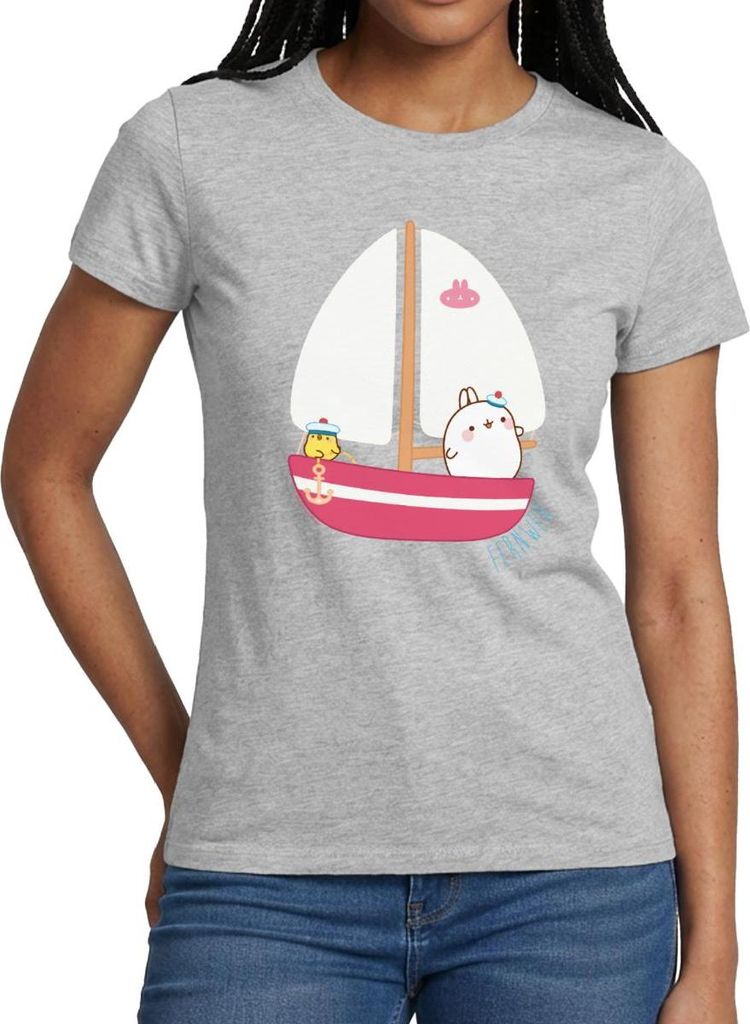 Spreadshirt Molang Piu Piu Segeln Fernweh Frauen T-Shirt, XXL, Grau meliert