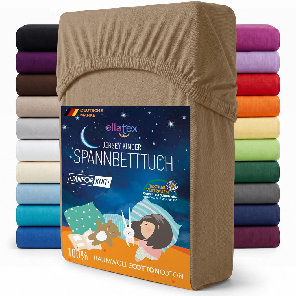EllaTex Jersey Kinder Spannbettlaken 70x140 Baumwolle – Produktbild 