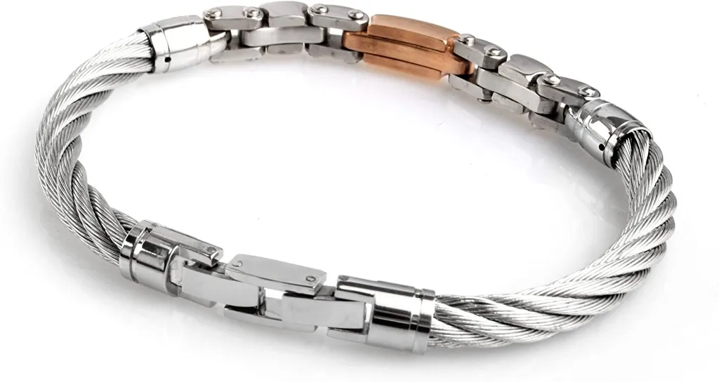 Kim Johanson Bracciale da donna in acciaio inox, tricolore, con 3 anelli chiusi, oro rosa, oro e argento, con sacchetto portagioie, 20.5 centimeters, Acciaio inossidabile