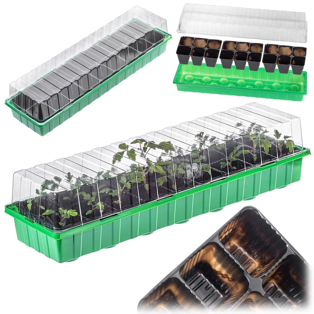 KADAX Zimmergewächshäus "Vesima", Zimmergewächshäuser, Grün 20 Pflanzlöchern, Mini Gewächshaus aus Kunststoff, Anzuchtschale mit Deckel,