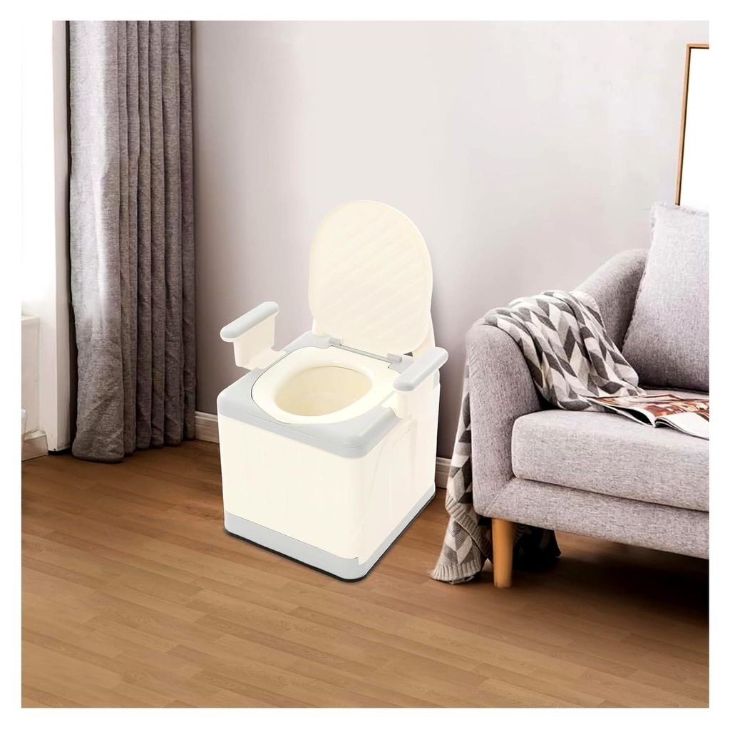 Faltbare Campingtoilette mit Armlehnen, Tragfähigkeit 150 KG, Reisetoilette für Kranke, Menschen mit Behinderungen und ältere Personen (Grau, Be...