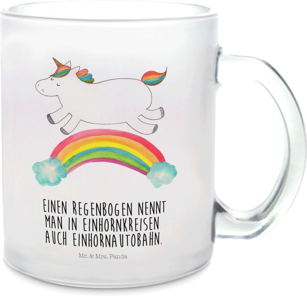 Mr. & Mrs. Panda Teetasse Einhorn Regenbogen - Transparent - Geschenk, Glitzer, Tee Tasse, Einhornpower, Haferl, Erwachsenwerden, Unicorn, Teeglas,...