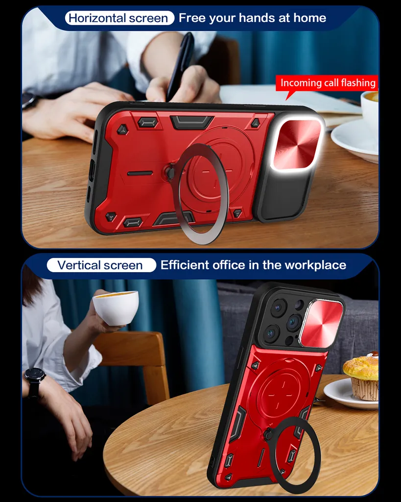 Custodia iPhone 13 Pro Max Antiurto Rossa con Copri Fotocamera e Anello - 6
