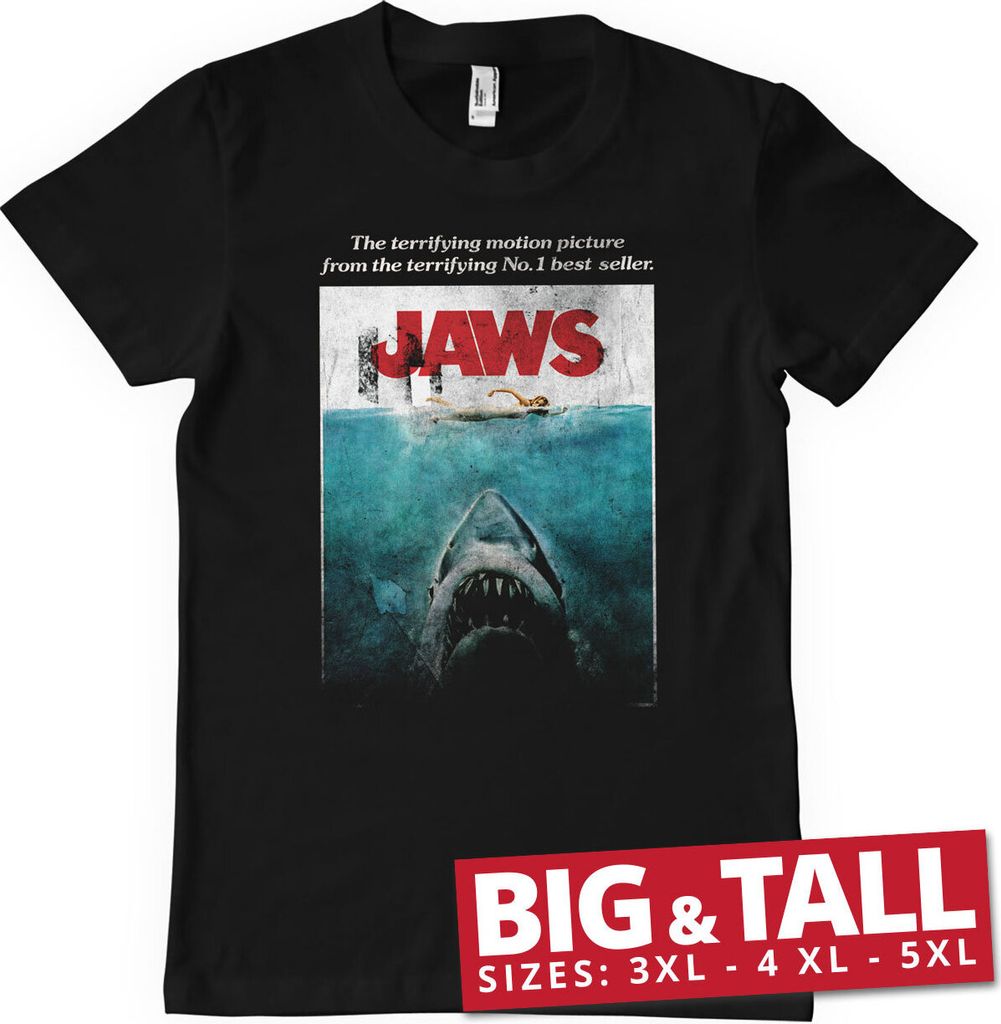 JAWS Washed Poster Big & Tall T-Shirt - 4XL - Black