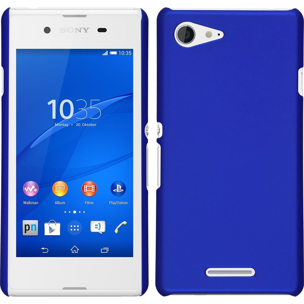 PhoneNatic Case kompatibel mit Sony Xperia E3 - Hülle blau gummiert Hard-case + 2 Schutzfolien