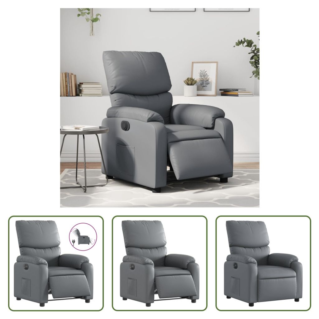 The Living Store Relaxsessel Elektrisch Grau Kunstleder
