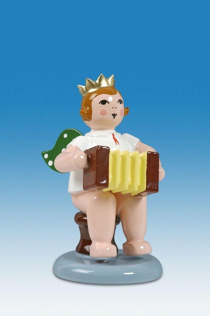 Holzfigur Engel sitzend mit Harmonika ohne Krone Höhe 6cm NEU