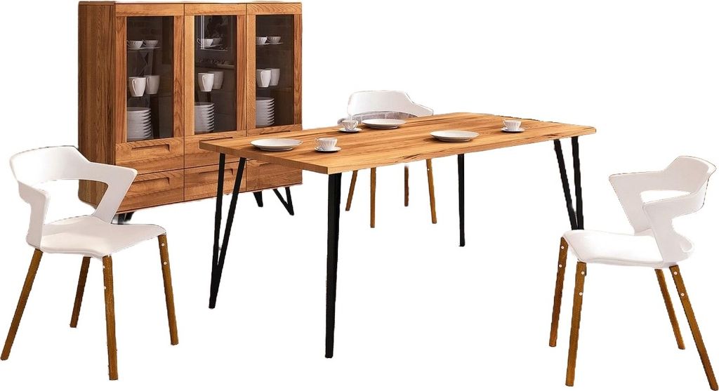 Esstisch Rolo aus Kernbuche massiv 80x150x76 cm mit schwarzen Metallbeinen