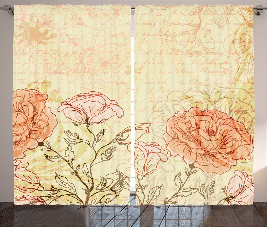 ABAKUHAUS Jahrgang Rustikaler Gardine, Grunge Retro Blumen, Schlafzimmer Kräuselband Vorhang mit Schlaufen und Haken, 280 x 245 cm, Rosa