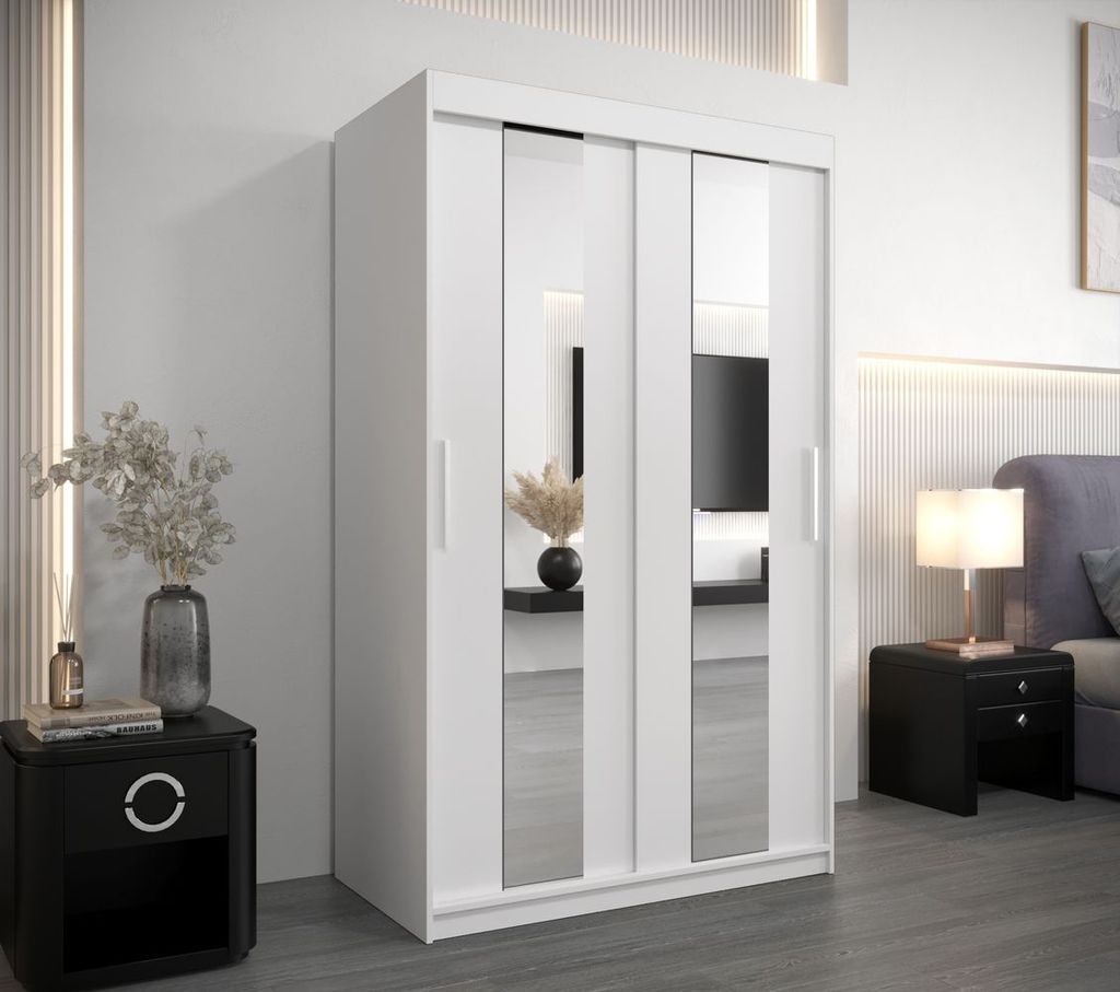 Kleiderschrank mit Spiegeln DIANA – Breite 120 cm, weiß