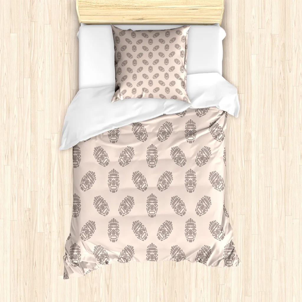 Set Copripiumino Luau ABAKUHAUS 135x200cm Tiki Hawaiano Warm Taupe