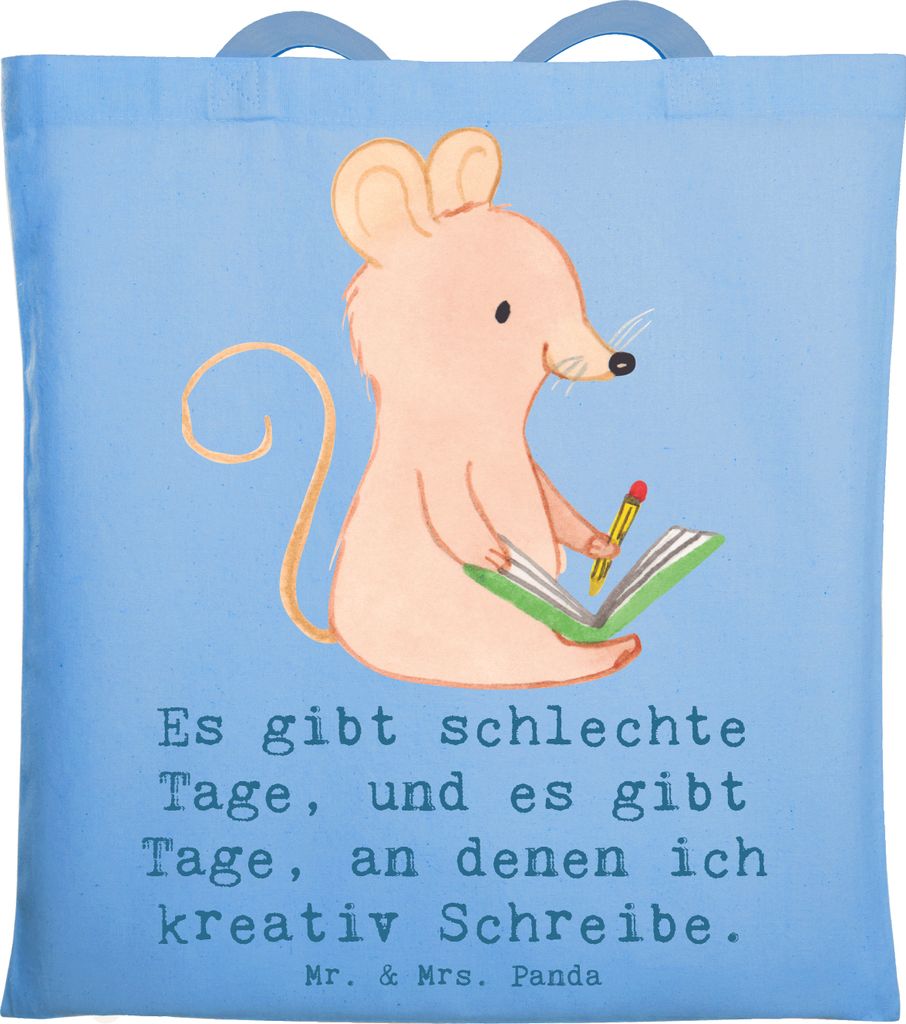 Mr. & Mrs. Panda Jutetasche Maus Kreatives Schreiben - Sky Blue - Geschenk, Shopping Tasche, Tote Bag, Literatur, Jutebeutel, Creative Writing, Sch...