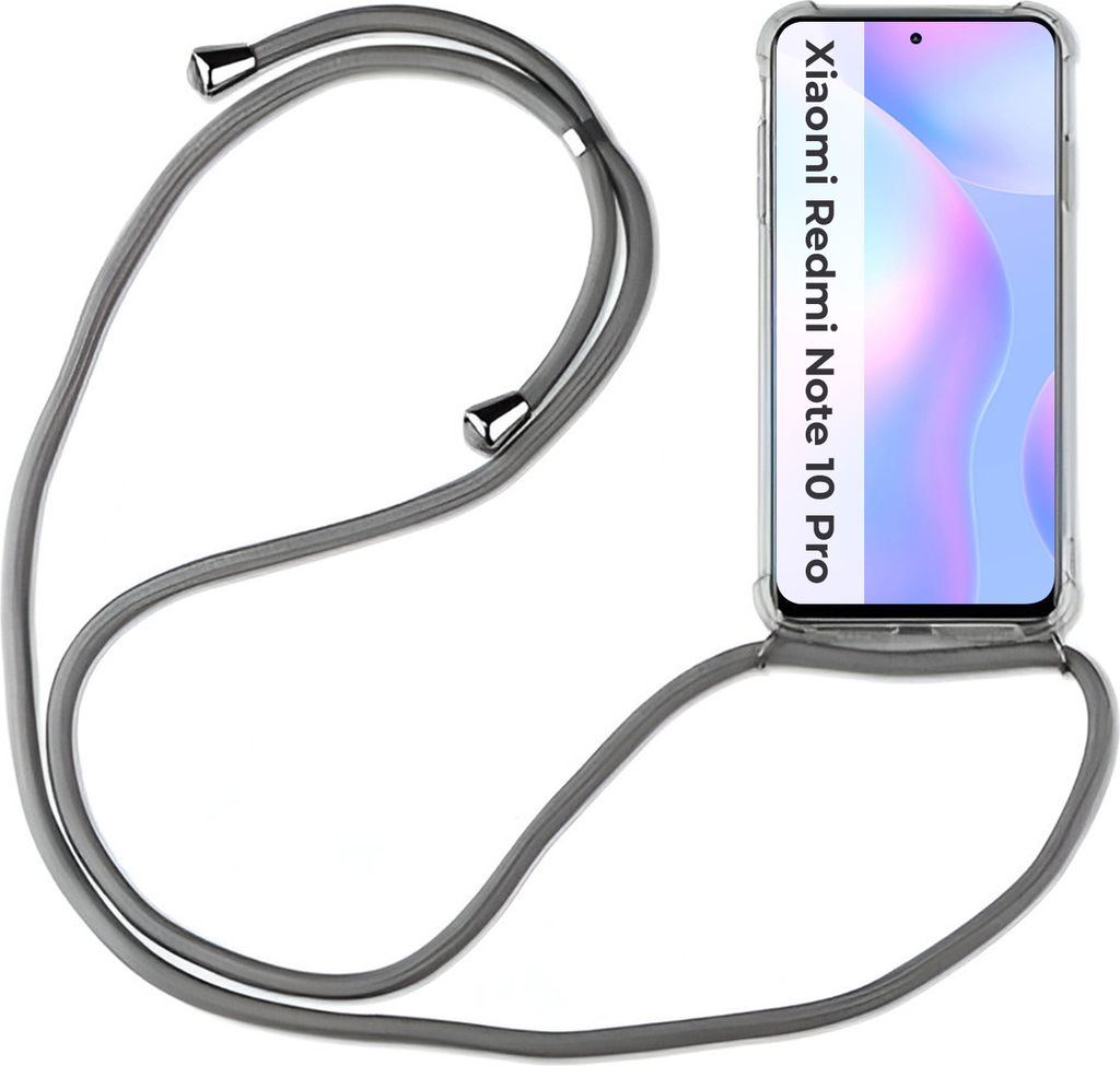 Xiaomi Hülle mit Band Schutzhülle Handykette Silikon Handy Tasche mit Schnur Neu Xiaomi Redmi Note 10 Pro Grau