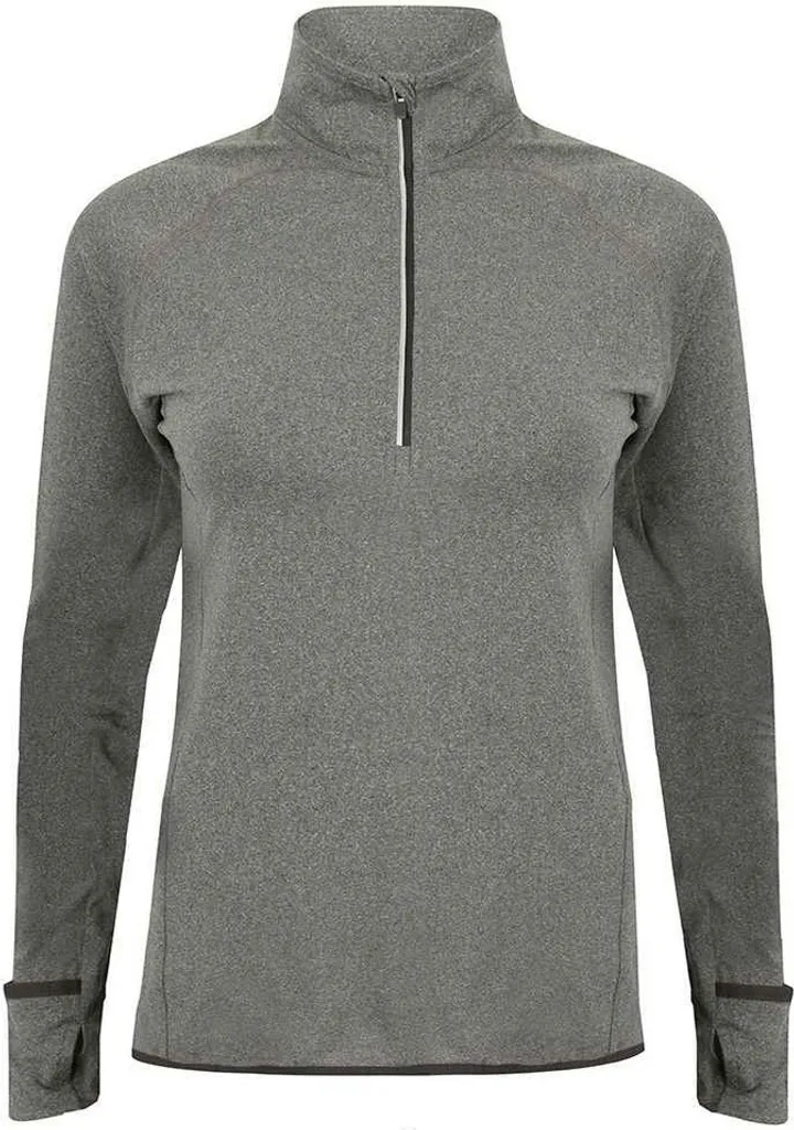 Tombo - Top "Performance" con zip corta da donna a manica lunga RW9658 (XL) (Grigio screziato)