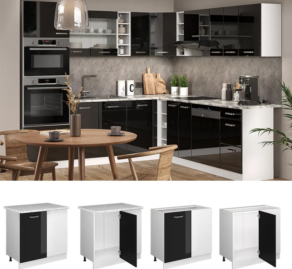 Vicco Mobile Cucina Angolare R-Line 86cm Nero Glossy - Modulare Chic - 3