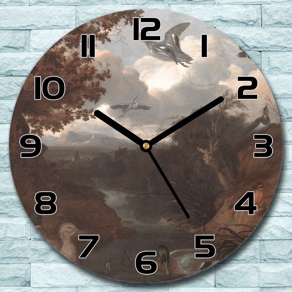 Wanduhr aus Glas Rund fi 30 Vögel Malerei Quarz Deko Schlafzimmer Büro