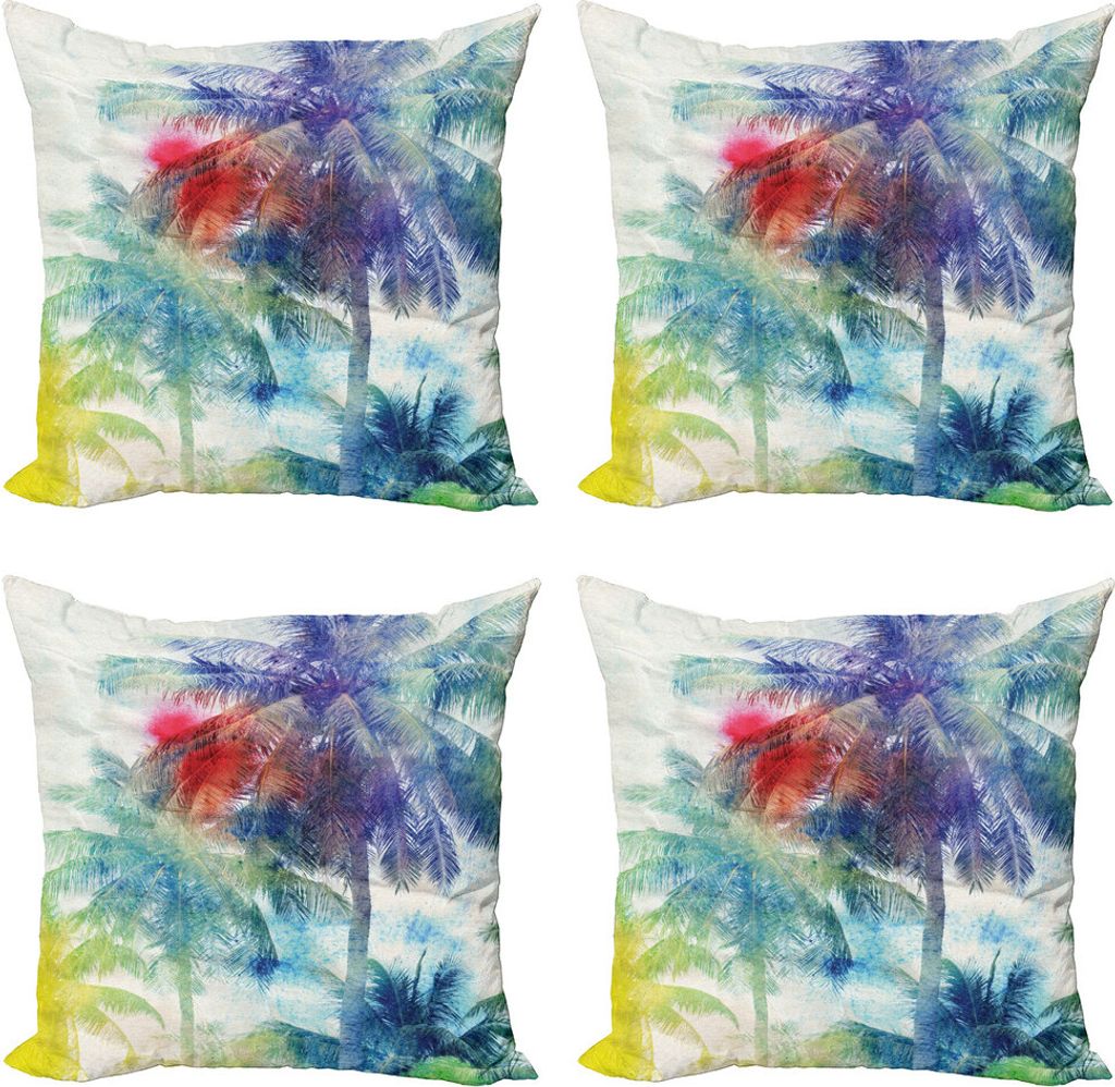ABAKUHAUS Palme Kissenbezug Set (4 Stück), Aquarell Palm Retro, Moderner Doppelseitiger Digitaldruck, 45 cm x 45 cm, Mehrfarbig