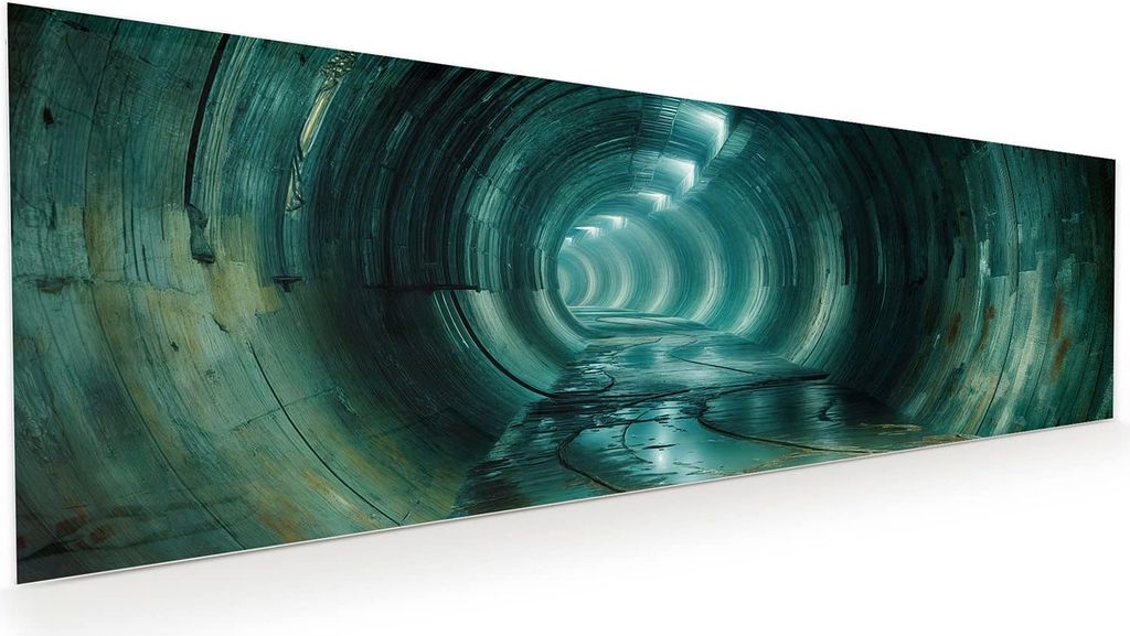 Glasbild 120x40cm in XXL für Wohnzimmer, Schlafzimmer Motiv Verlassener Tunnel