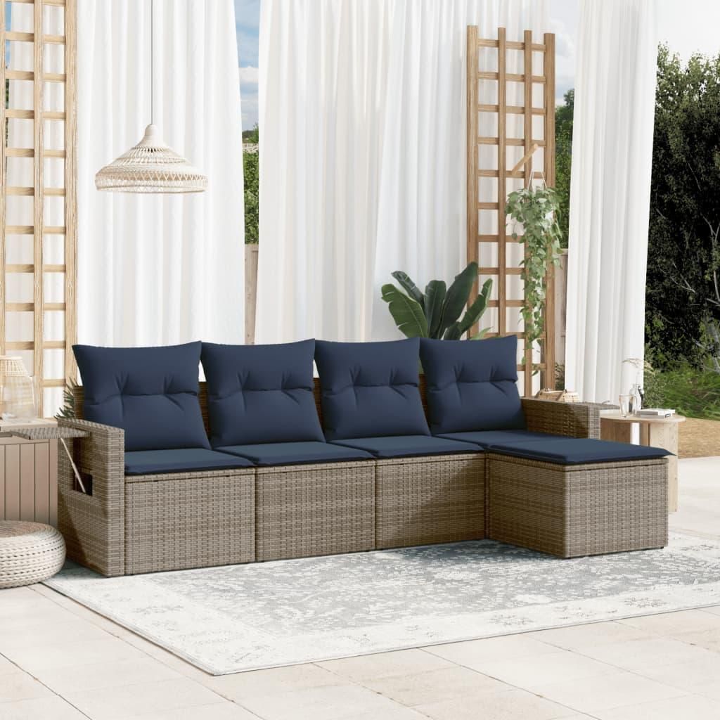 Möbel 5-teiliges Gartensofa-Set mit Kissen, grau, Polyrattan - Gartenmöbelgarnituren CC4251