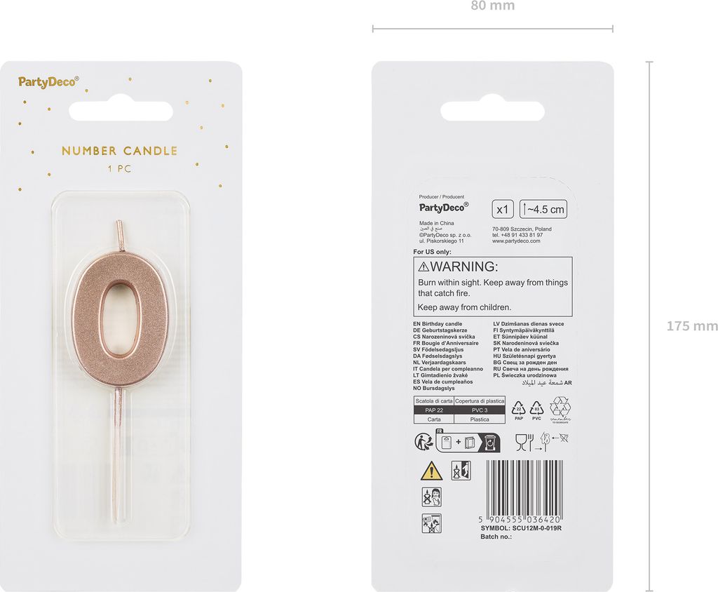 Bougie d'anniversaire numéro 0 Bougie numéro 4,5cm or rose Image du produit 
