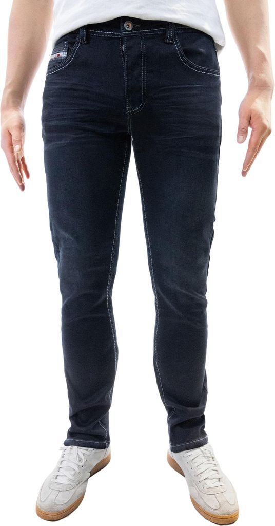 Jaylvis Feine Denim Jeans mit Kontrastnähten und Design Falten Größe: 30W