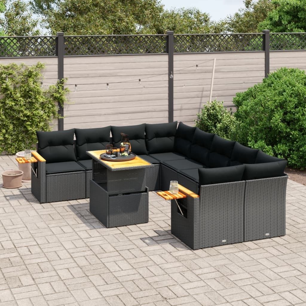 Maison Exclusive - 9-tlg. Garten-Sofagarnitur mit Kissen Schwarz Poly Rattan
