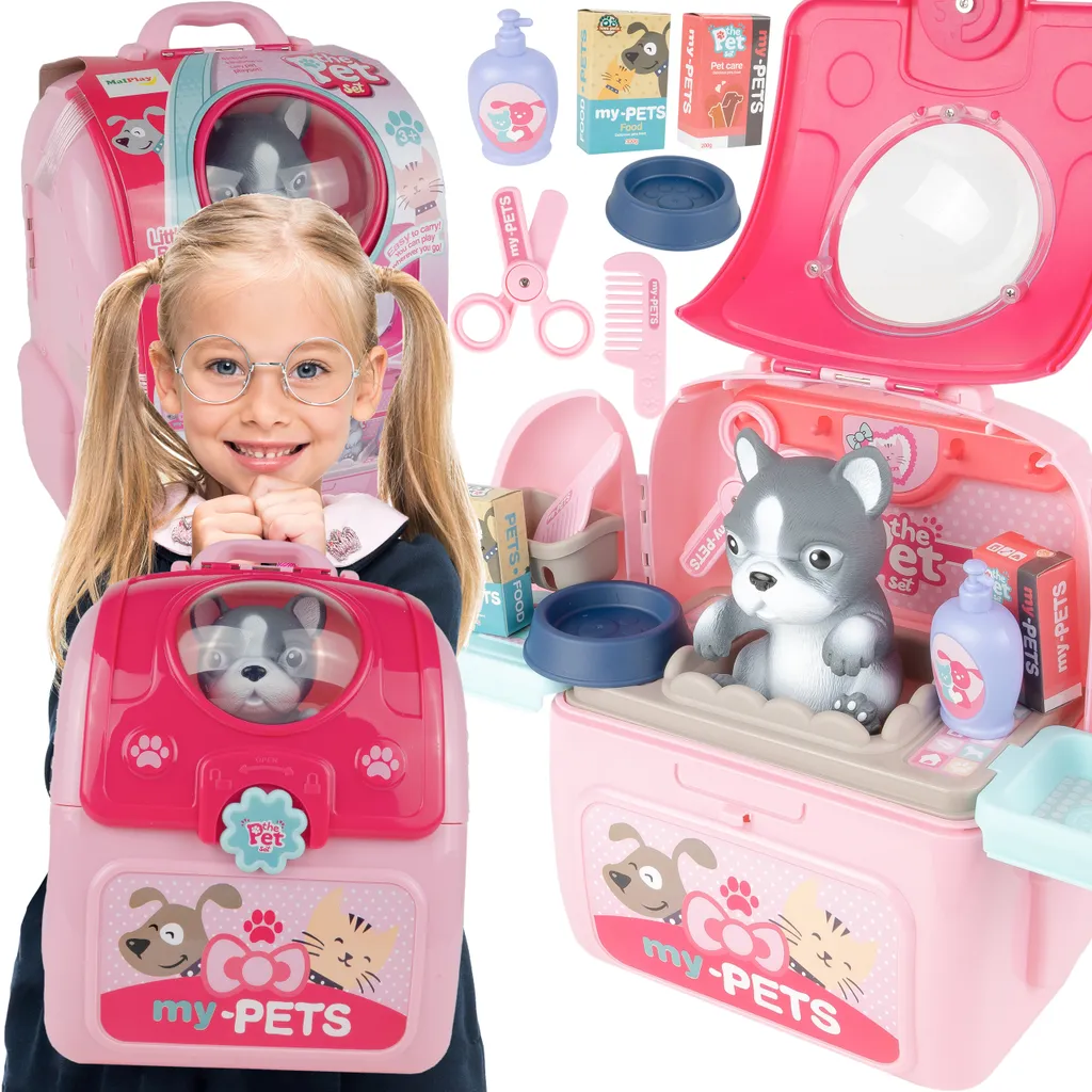 Malplay set toelettatore per cani zaino giocattolo con accessori per animali regalo da 3 anni