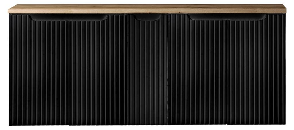Doppelwaschtisch-Unterschrank 140cm, in schwarz mit Eiche, NEWPORT-56-BLACK