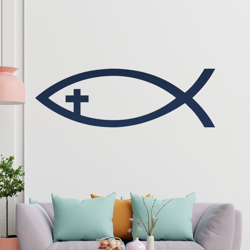 KIWISTAR Jesus Fisch - Christentum Nazareth Kreuzigung Kirche Himmel Wandtattoo in 6 Größen - Wandaufkleber Wall Sticker - Dekoration, Küche, Wo...
