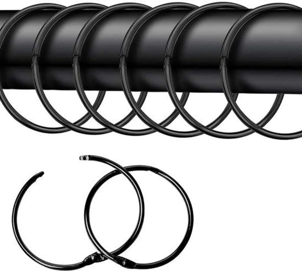 20 Anneaux de Rideaux en Métal Noir 50 mm pour Tringle à Rideau Solide