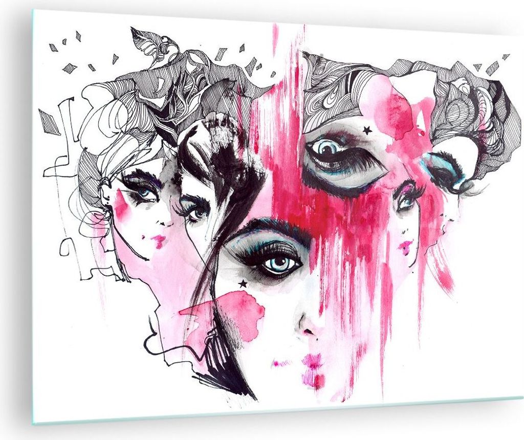 Bilder auf glas - Frauen Gesichter Augen illustration - 70x50cm - Glasbilder - Wandbilder - Kunstdruck - Wanddekoration aus Glas - Glas Bilder - Wa...