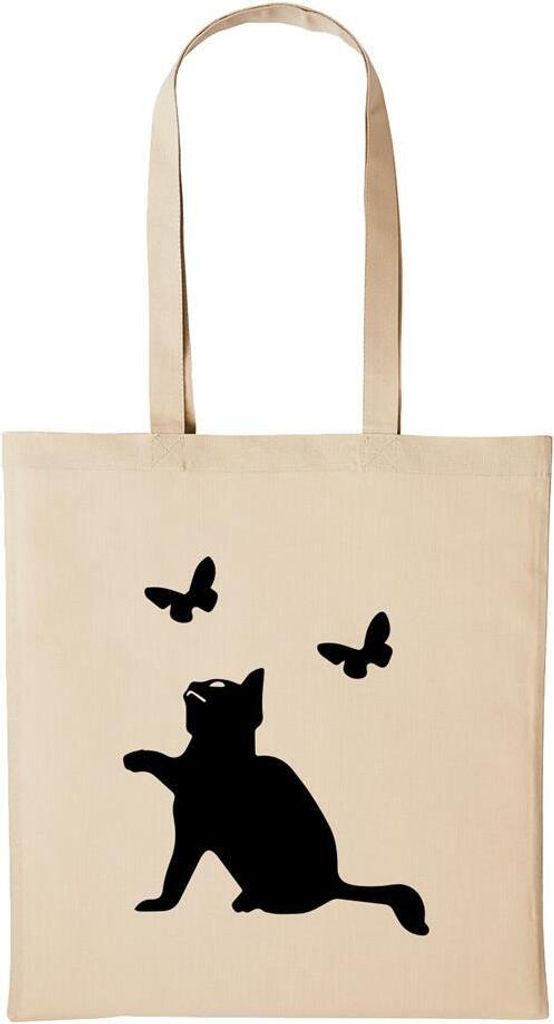 Huuraa Baumwollbeutel Katze Geschenk Einkaufstasche Natural 10 Liter Baumwolle Katze Accessoire