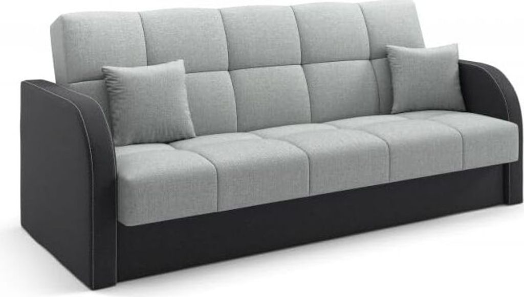 LIKMA Hellgrau und Schwarz Ausziehbar 3 Sitzer Sofa Togo 214x93x85 cm Schlaffunktion Bettzeugbehälter Sofa mit Bettfunktion Schlafsofa Couchgarnit...