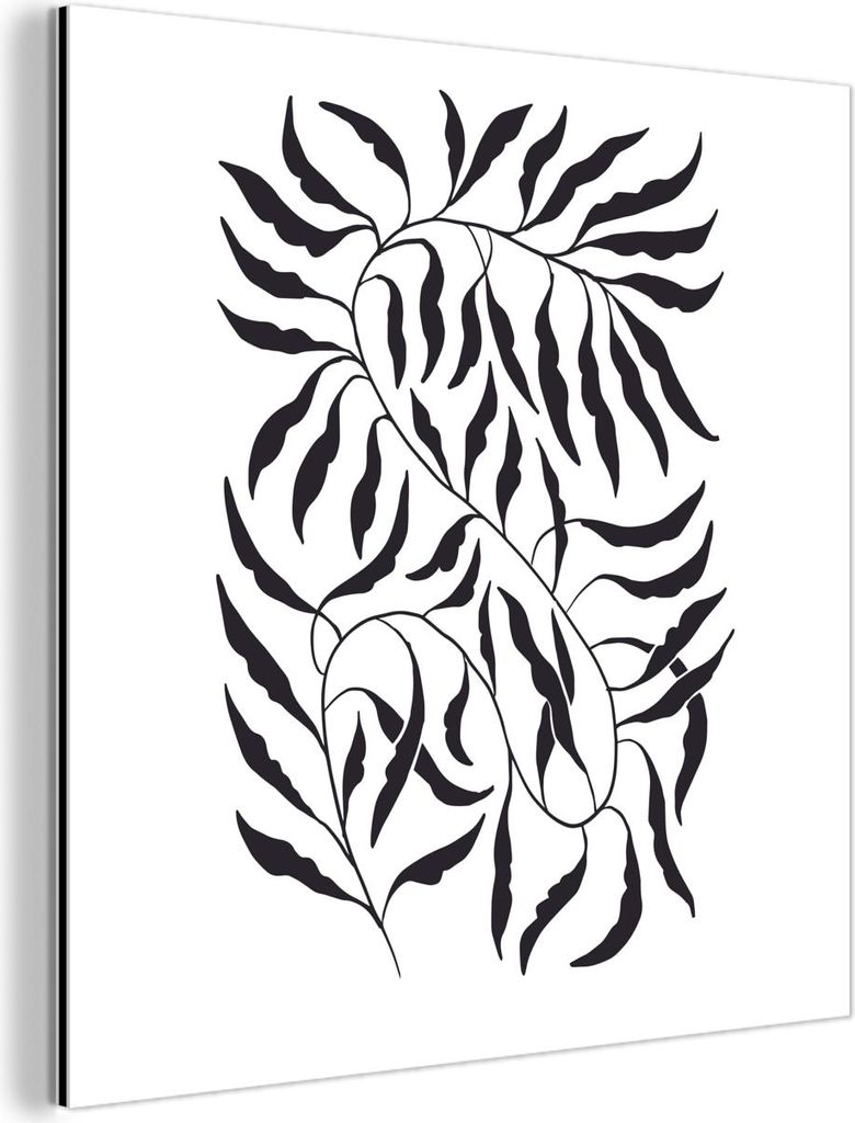 MuchoWow Wanddekoration Metall Metallbild Wandkunst 90x90 cm Blätter - Pflanzen - böhmisch - weiß - abstrakt MuchoWow Aluminium Gemälde - Dekor...