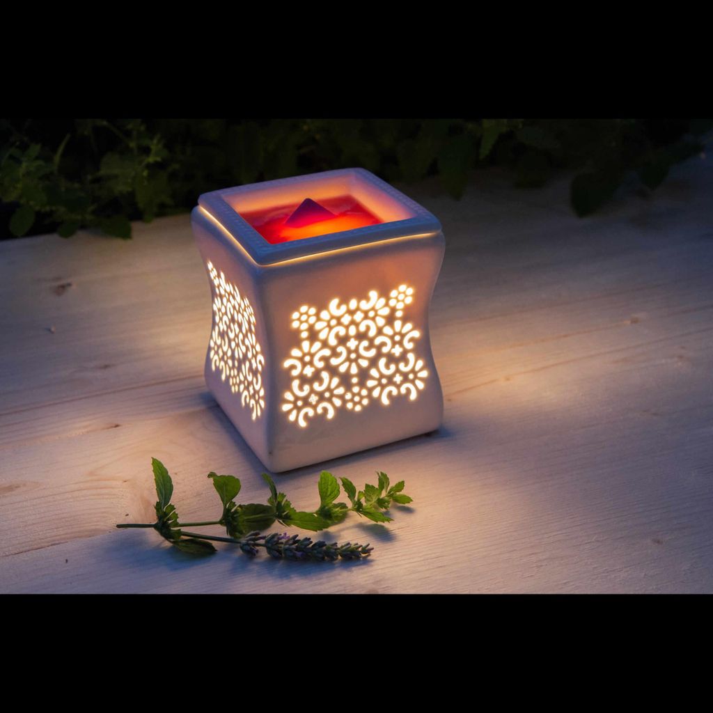 Elektrische Duftlampe, Keramik, für Wachsmelts & Duftöle, HxBxT: 12x10x10cm, flammenlos, Weiß