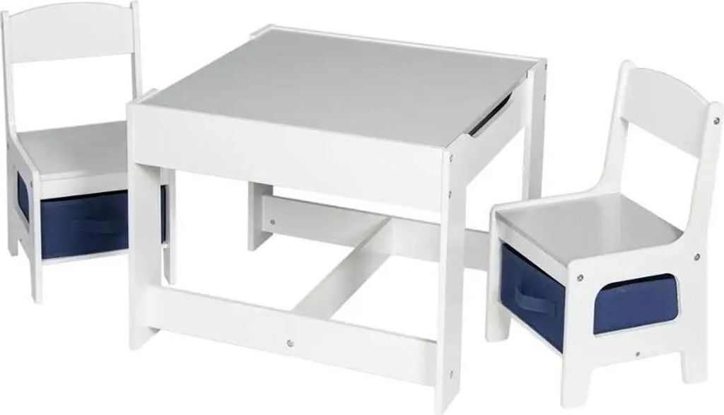 Kindertisch-Set - Tisch mit 2 Stühlen - MDF E1 & Kiefer - Tisch 60×60×48 cm - Sitzhöhe 27,5 cm - Beidseitig nutzbare Tischplatte - Stühle bis ...