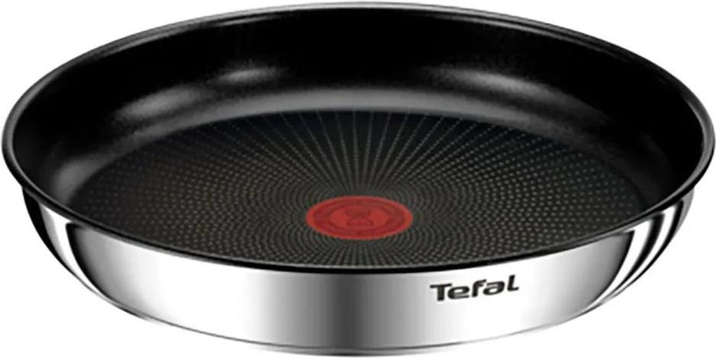 A close-up studio shot of a Tefal frying pan.