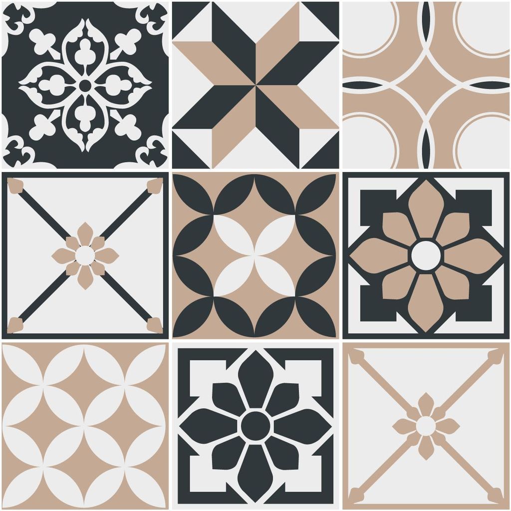 Selbstklebende Fliesenaufkleber für Küche und Bad – 9 Zementfliesenaufkleber Azulejos Langoria – 9 Aufkleber 20 x 20 cm