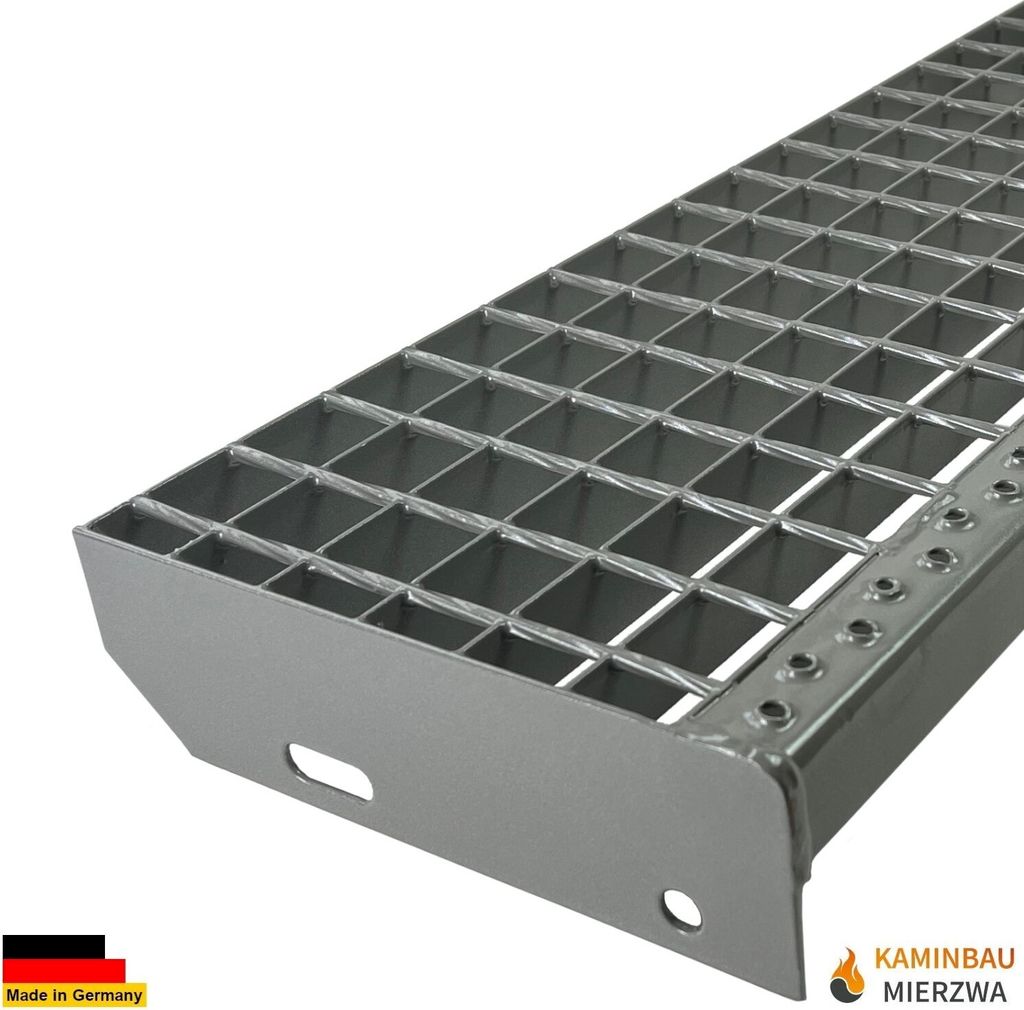 Treppen Stufe Metall Stufen Stahl Treppenstufe feuerverzinkt | Breite: 600mm | Farbe: Silber (RAL 9007) | mit Schrauben-Set