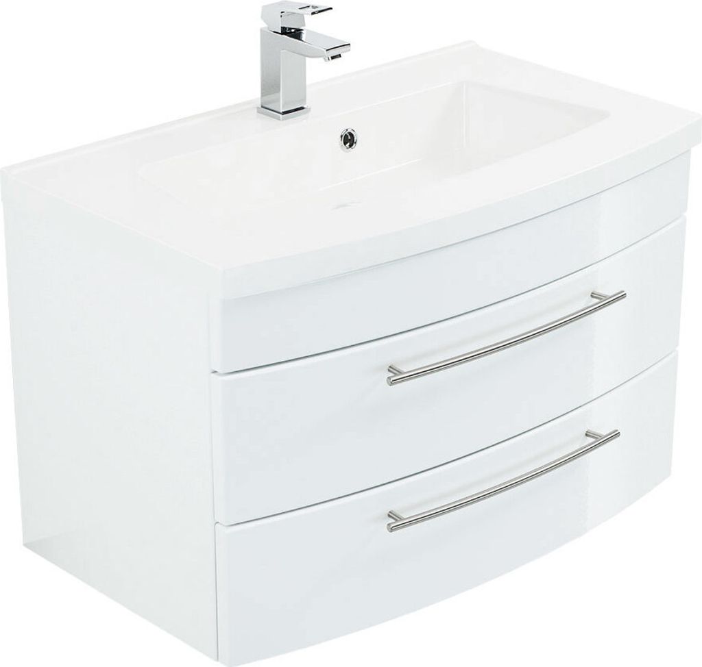 Badmöbel Luna 80 mit runder Front weiss hochglanz Produktbild 