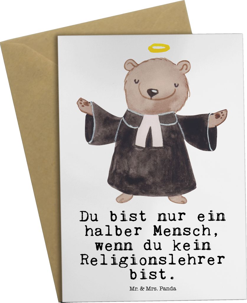 Mr. & Mrs. Panda Glückwunschkarte Religionslehrer Herz - Weiß - Geschenk, Grundschule, Lustig, Grußkarte, hochzeitskarten, weihnachtskarten, ein...