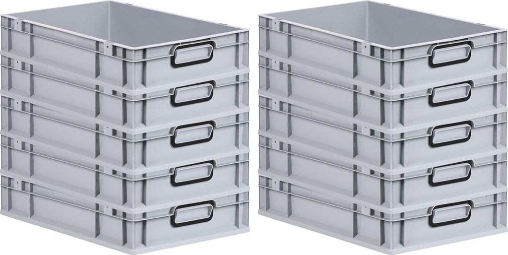 SparSet 10x Eurobox NextGen Color | HxBxT 12x40x60cm | 23 Liter | Griffe schwarz geschlossen | Glatter Boden | Grau | Eurobehälter, Transportbox, ...