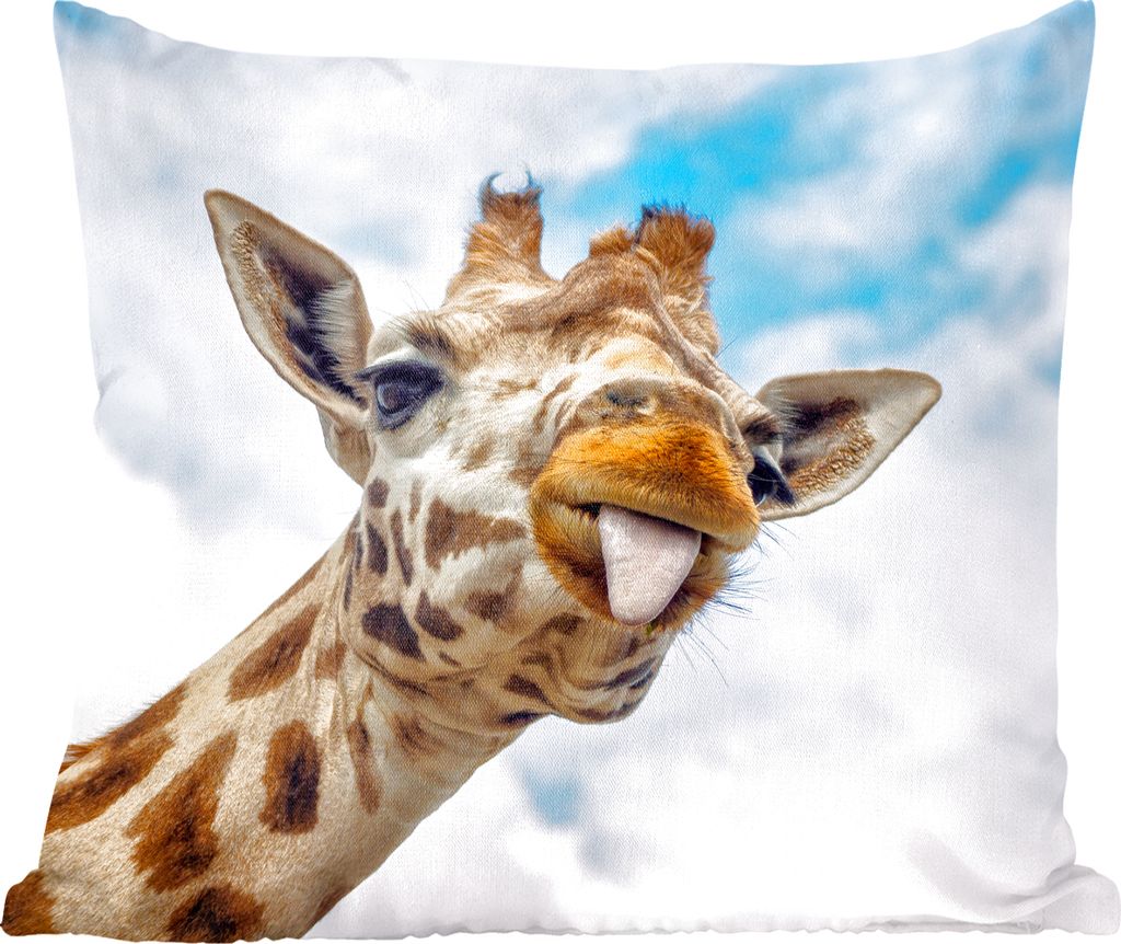 MuchoWow Zierkissen Sofakissen Wohnzimmer Dekokissen 40x40 cm Giraffe - Lustig - Zunge - Kinder - Jungen - Mädchen - Kind - Foto Kissen - Schlaf...