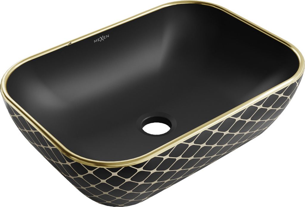 Mexen Rita Aufsatzwaschbecken 45 x 32 cm, schwarz matt/Gold Gittermuster - 21084579