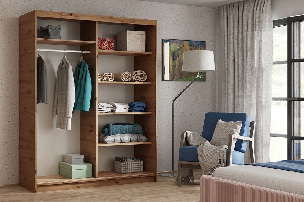 Kleiderschrank DART mit Lamellen und Spiegel 120 cm Produktbild 3